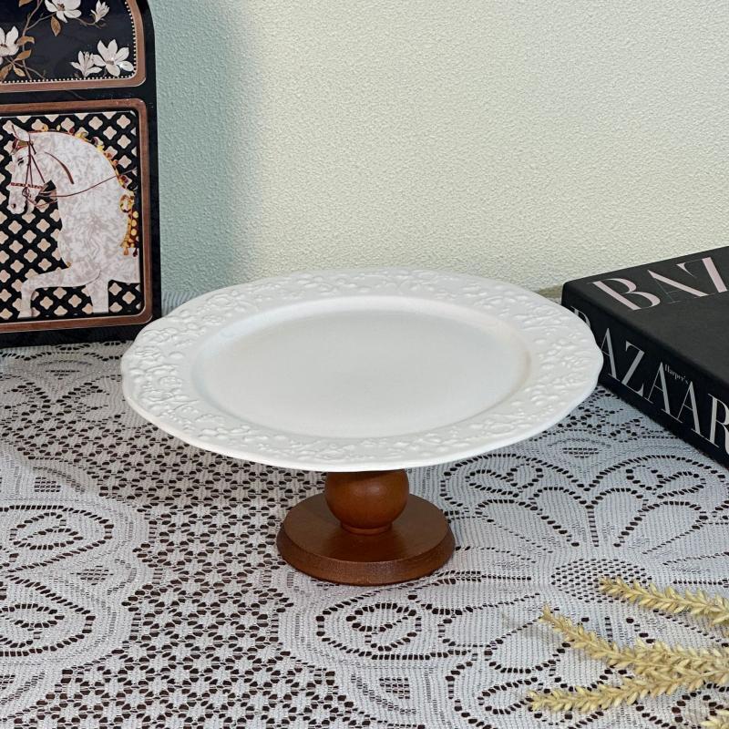 Ruhan Retro Rattan Flower High-Footed Dinner Plate Set