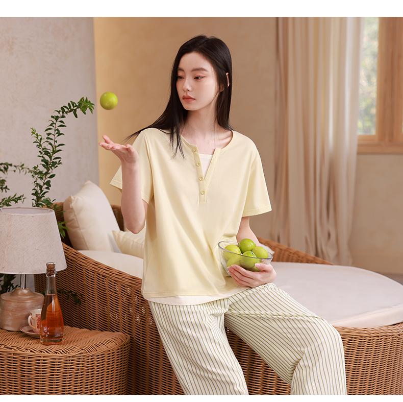 Xuan Liang Relaxation 2026 New Women's Spring and Summer Sleepwear, Thin Cotton Short Sleeved Pants, Casual Home Clothing Set