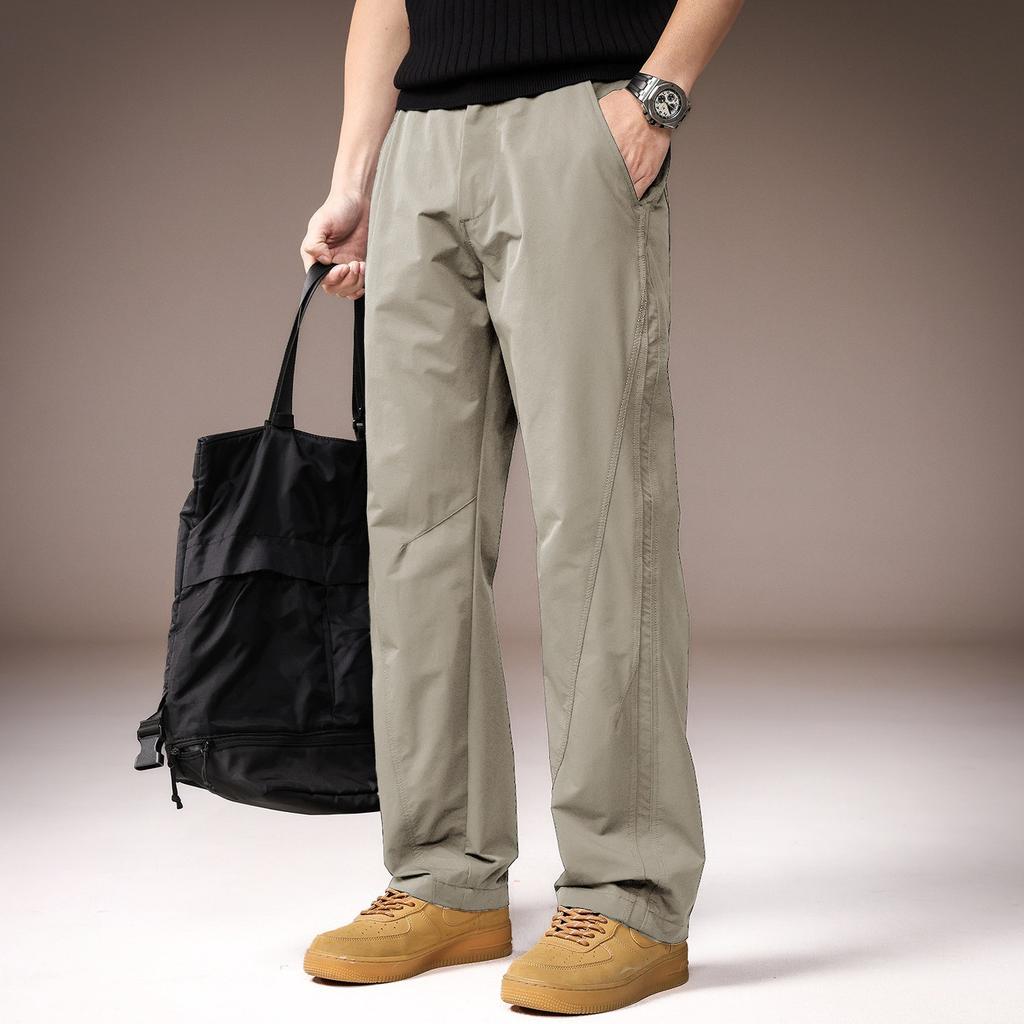High-end Bamboo Fiber American Retro Men's Casual Pants Spring Solid Color Simple Loose Straight Wide-leg Commuter Trousers