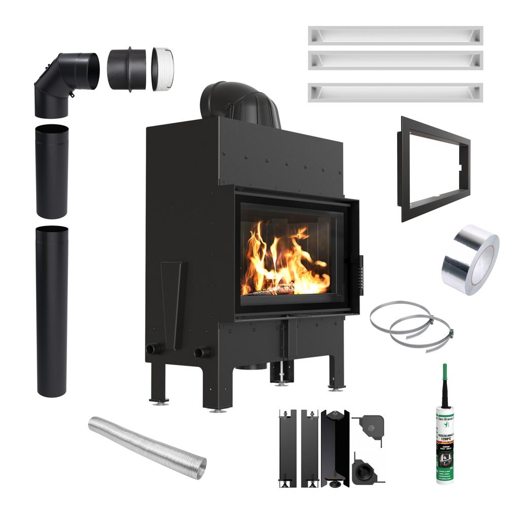 Steel fireplace KRATKI FLOKI M 10 kW Ø 200 black thermotec lining