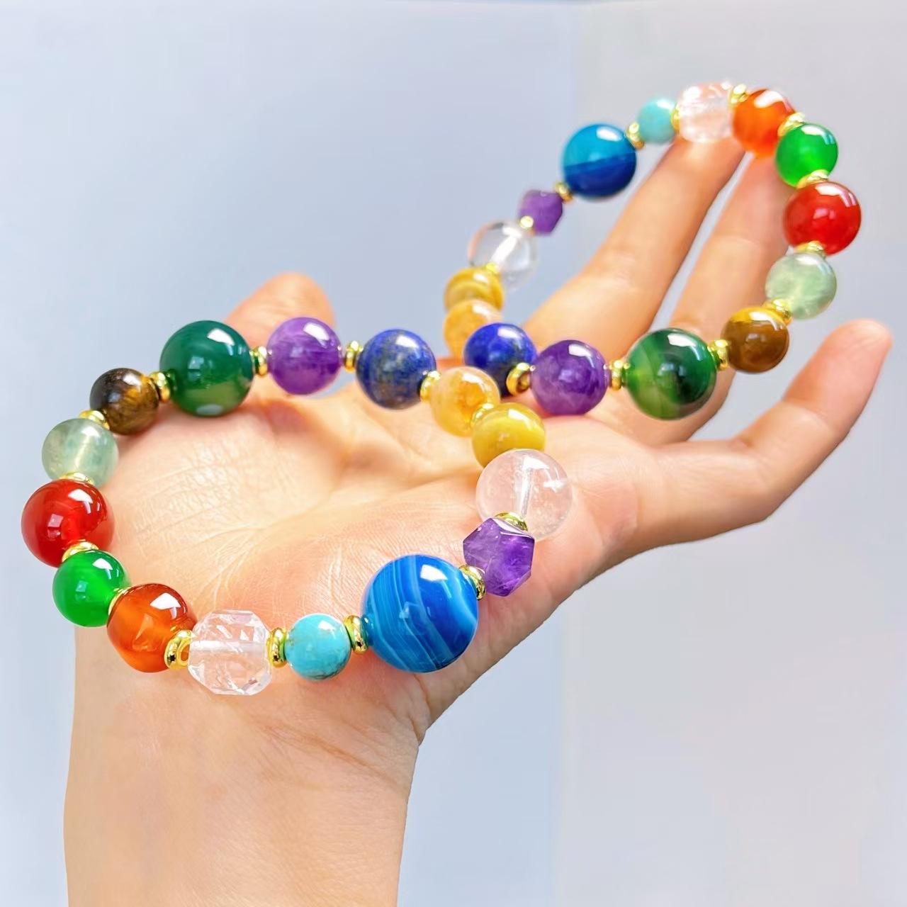 High Quality Natural Moonstone Lapis Lazuli Citrine Tiger S Eye Purple Ghost White Crystal Multi-Treasure Bracelet
