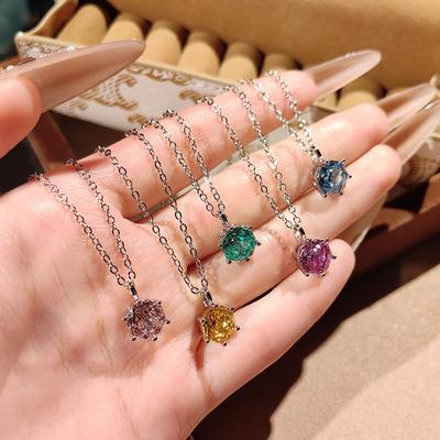 Nieuwe 925 Sterling Zilveren Ronde Zirconia Ketting Geometrische Vorm Vrouwen Hanger Choker Verjaardagscadeau Prachtige Sieraden Accessoires