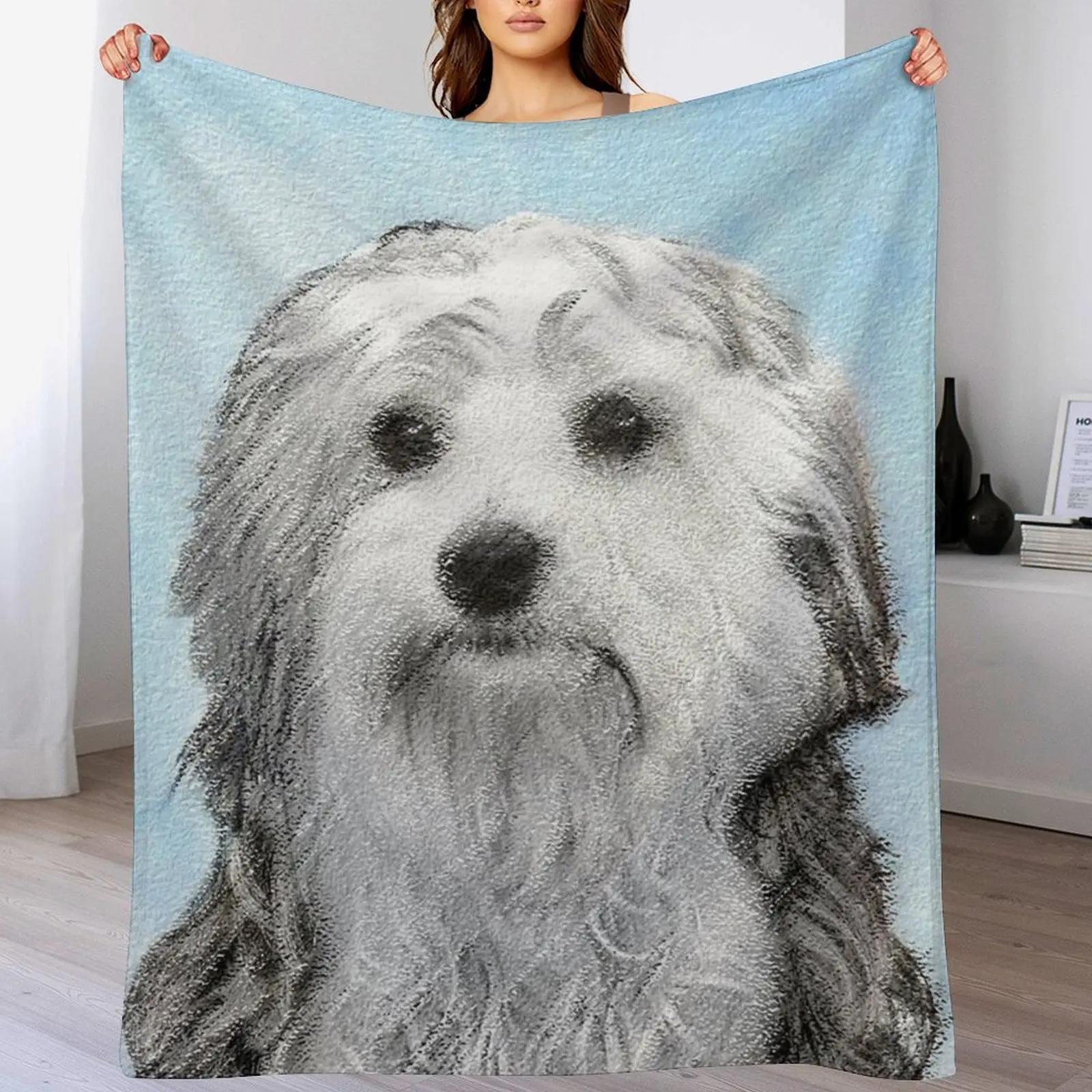 Lowchen Painting Cute Original Dog Art Throw Blanket Lightweight Cozy Blanket for Bed Sofa 102x76cm(40x30in)