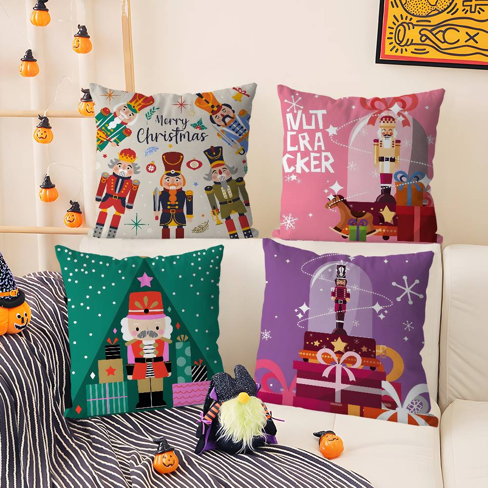 Nutcracker Soldier Christmas Pillow Case Home Dorm Chair Back Short Plush Double-Sided Printing Office Nap Time Cushion Cover