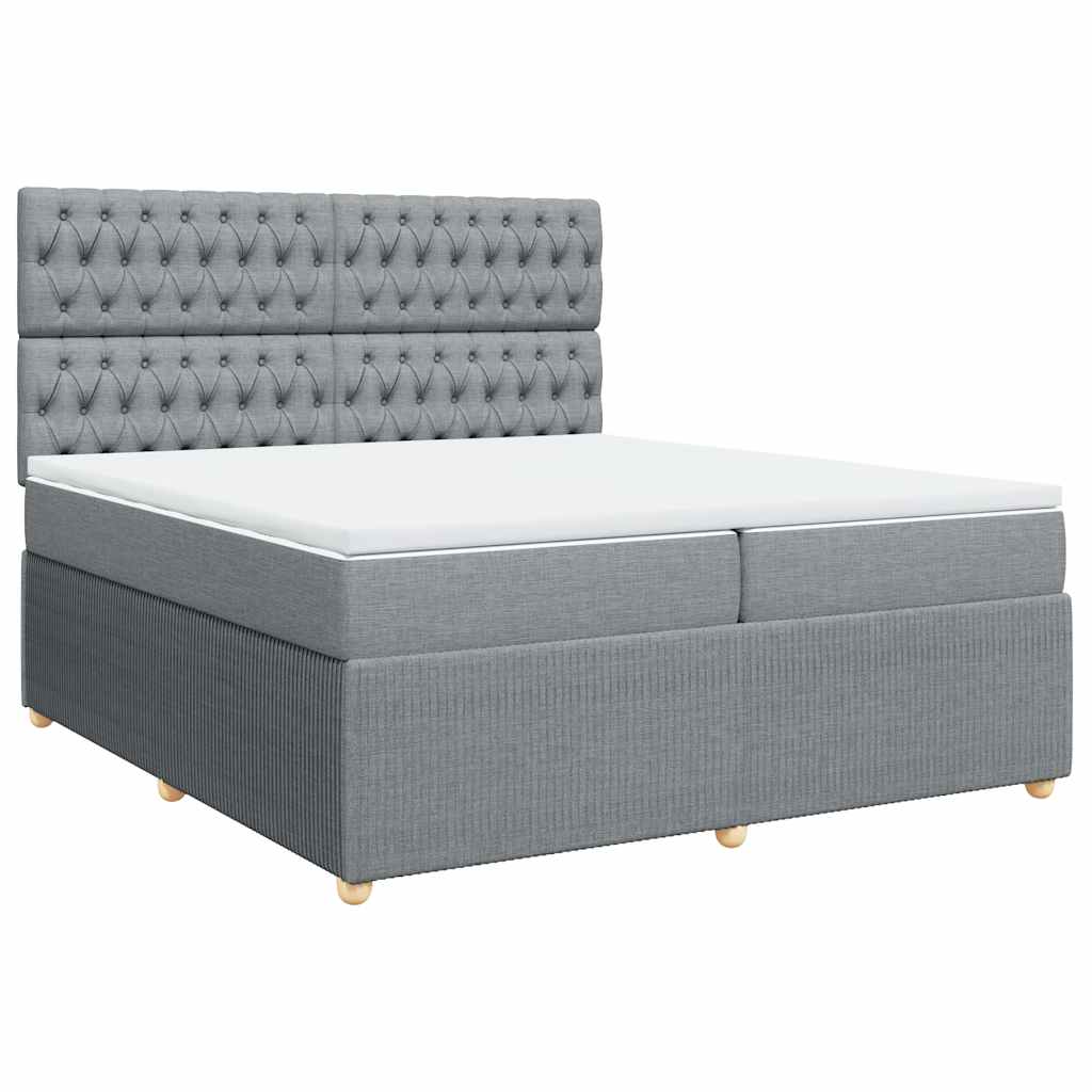 Box Spring Bed with Mattress Light Grey 200 x 200 cm Fabric