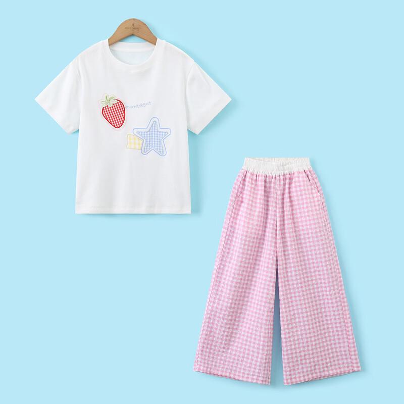 Girls' Strawberry Star T-Shirt & Pink Plaid Pants Set