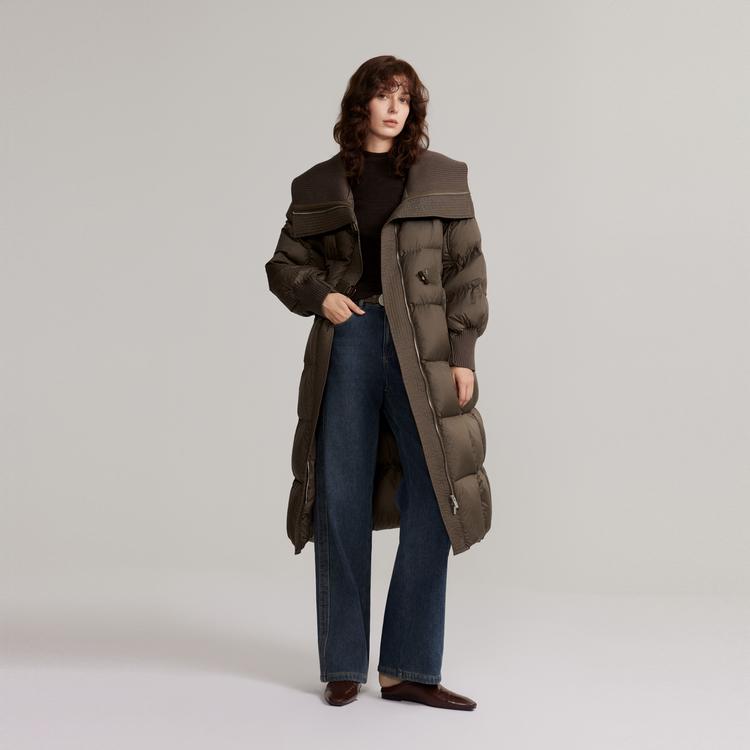 ELLE French Vintage Melange Basic High-End Spliced Fashion Design Casual Loose Versatile Long Sleeve 90 Goose Down Puffer Jacket EY49376