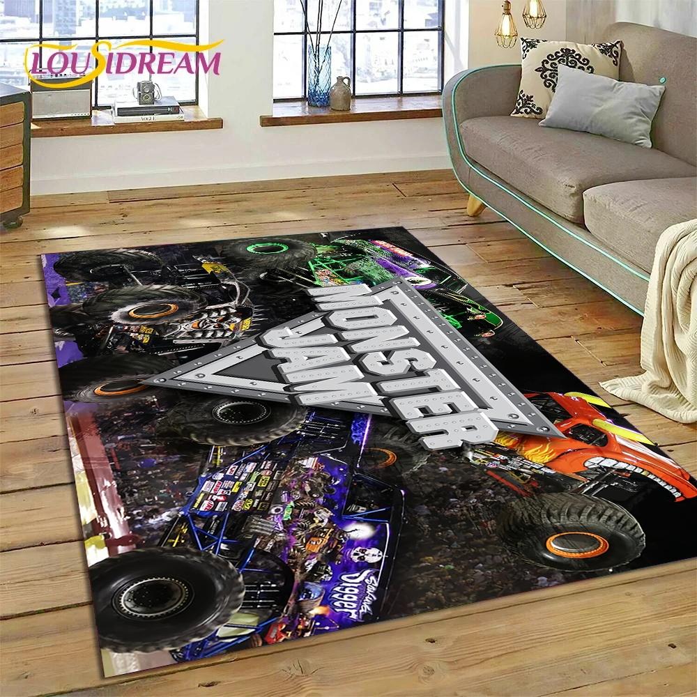 Monster Truck Monster Jam Cartoon Rug Carpet for Living Room Bedroom Home Decor,Floor Mat Non-slip Decoration for Sofa Doormat