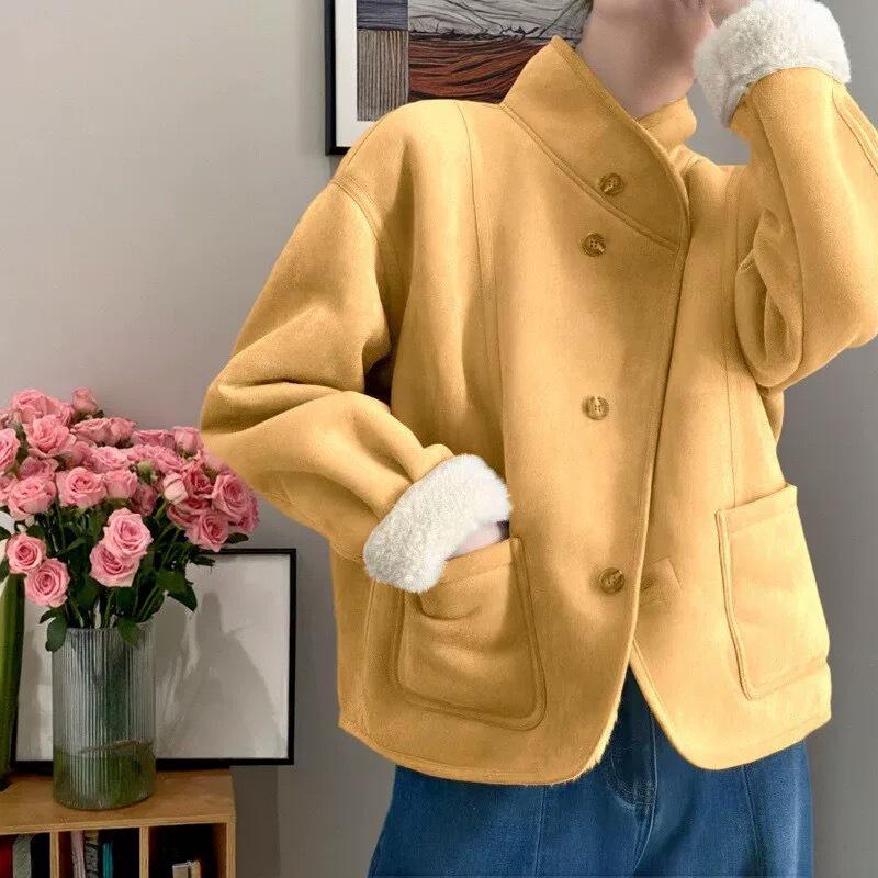 Reversible Women's Lambswool Fur Jacket - Stand Collar, 2025 Autumn/Winter Collection