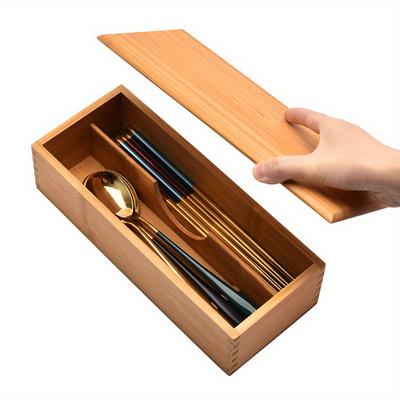 1 boîte de rangement pour couverts en bambou de style japonais, boîte à baguettes divisée en 2 compartiments avec couvercle, pour restaurant et hôtel, accessoires de cuisine