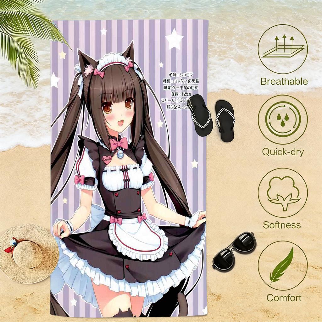 Nekopara Anime Strandtuch weich und sehr saugfähig schnell trocknend tragbar Fitnessstudio Sporttuch unverzichtbares Strand- und Badezimmerzubehör