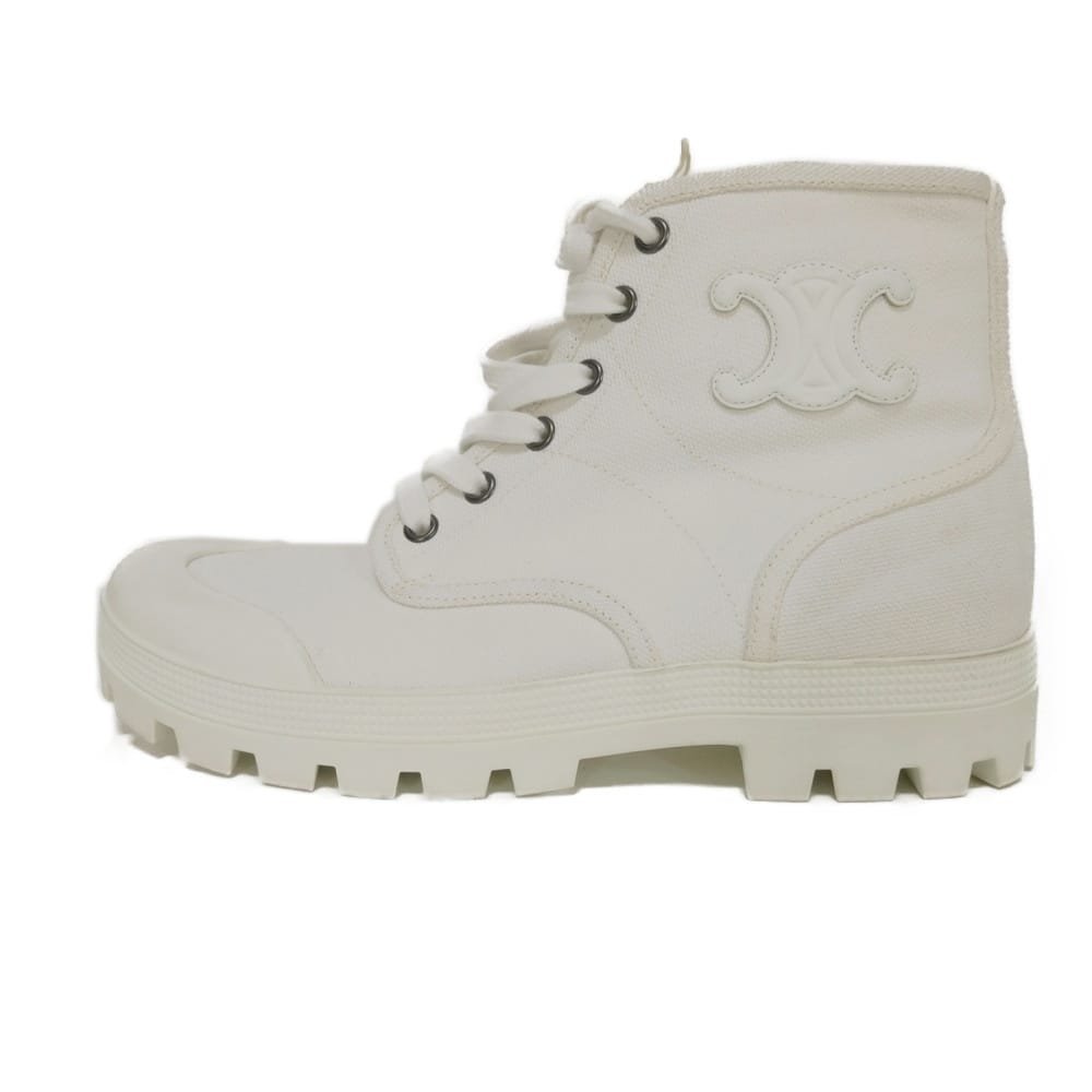 Used Patapan Lace-up Shoes 10431 343142198C.01BC 7900 38 Short 9.8" 6 Triomphe Canvas White Women's from Japan AUTHENTIC