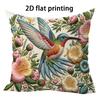 Hummingbird flower texture Doublesided Printed pillow cover Short plush Suitable living room bedrooms sofas throw cushion cover