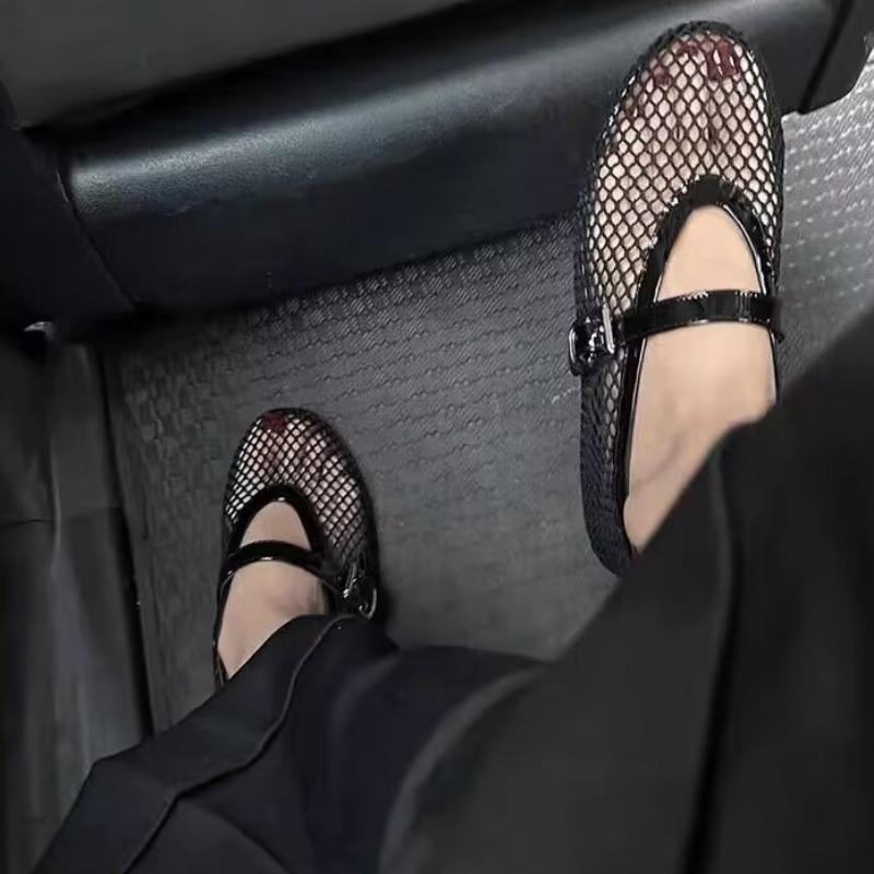 

Mesh Black Ballet Shoes Female New Flat Hollow Mesh Breathable Single Shoes Fashion Fishnet lightweight comfortable Sandals 36 чёрный