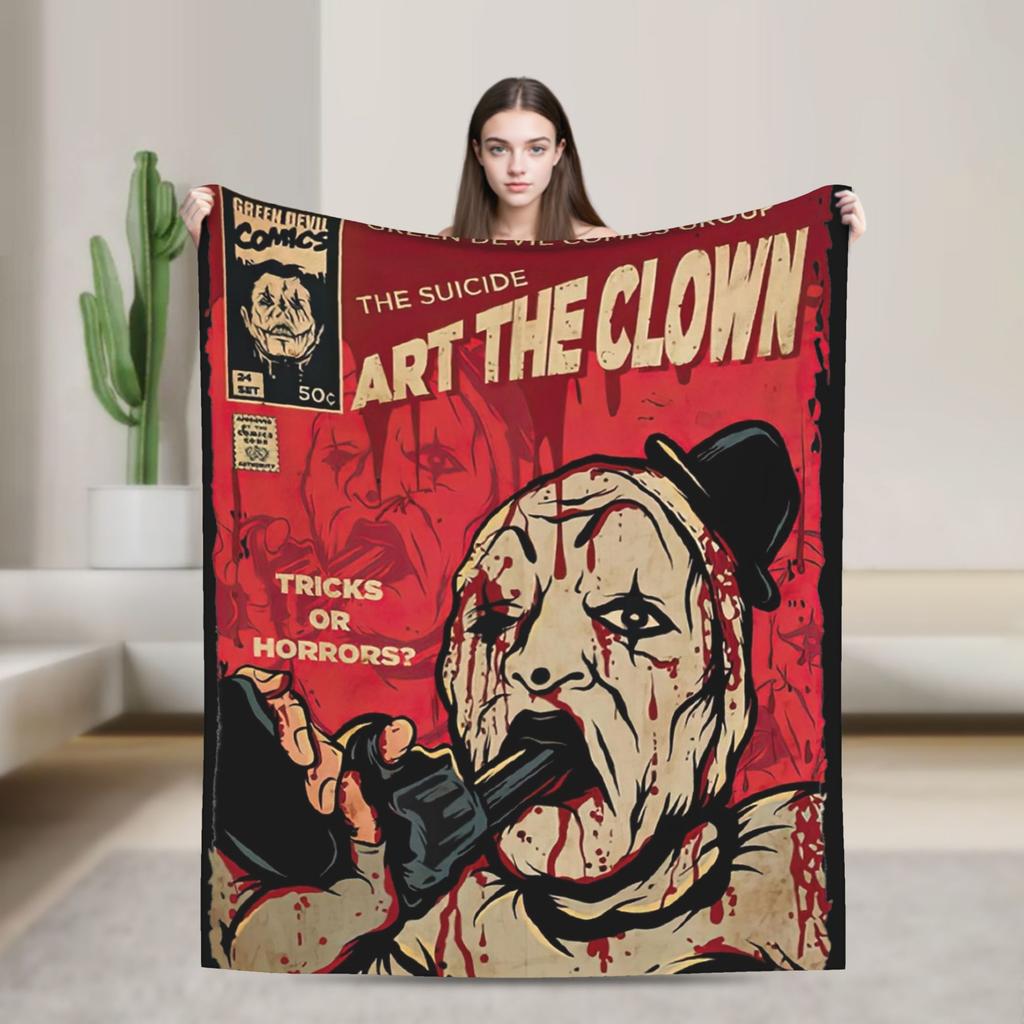 Terrifier 3 Merry Christmas Blanket Fleece Print Clown Movie Horror  Multifunction Soft Throw Blanket for Sofa Office Bedspread