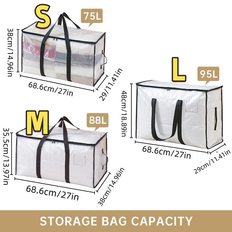1PC 72/88/95L Quilt Organizer Bag Foldable Transparent Large Capacity Closet Sort Double Zipper Portable Storage for Clothes