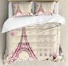 Leaning Tower of Pisa Duvet Cover Paris Tower Bedding Set Blue Sky Comforter Cover Vintage Tower with 2 Pillowcases 3Pcs Bedding
