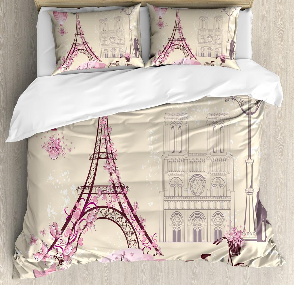 Leaning Tower of Pisa Duvet Cover Paris Tower Bedding Set Blue Sky Comforter Cover Vintage Tower with 2 Pillowcases 3Pcs Bedding