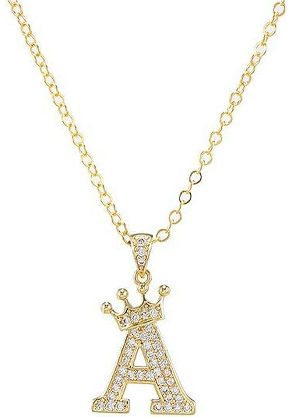 Women s Copper Zirconia Crown Letter Pendant Necklace Copper