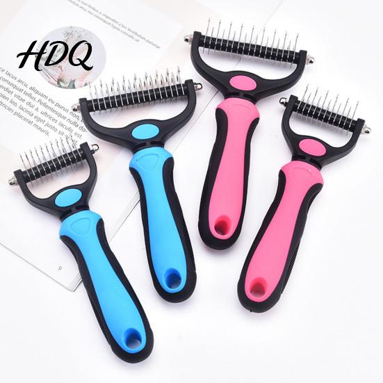 Ergonomic Pet Brush Grooming Rake Dual-Sided Stainless Steel Blades Deshedding And Lightweight Dog Dematting Brush Undercoat Rake for Dogs