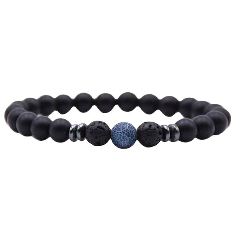 Women's Energy Yoga Bracelet: 8mm Frosted Black Volcanic, Amber & Weathered Stones