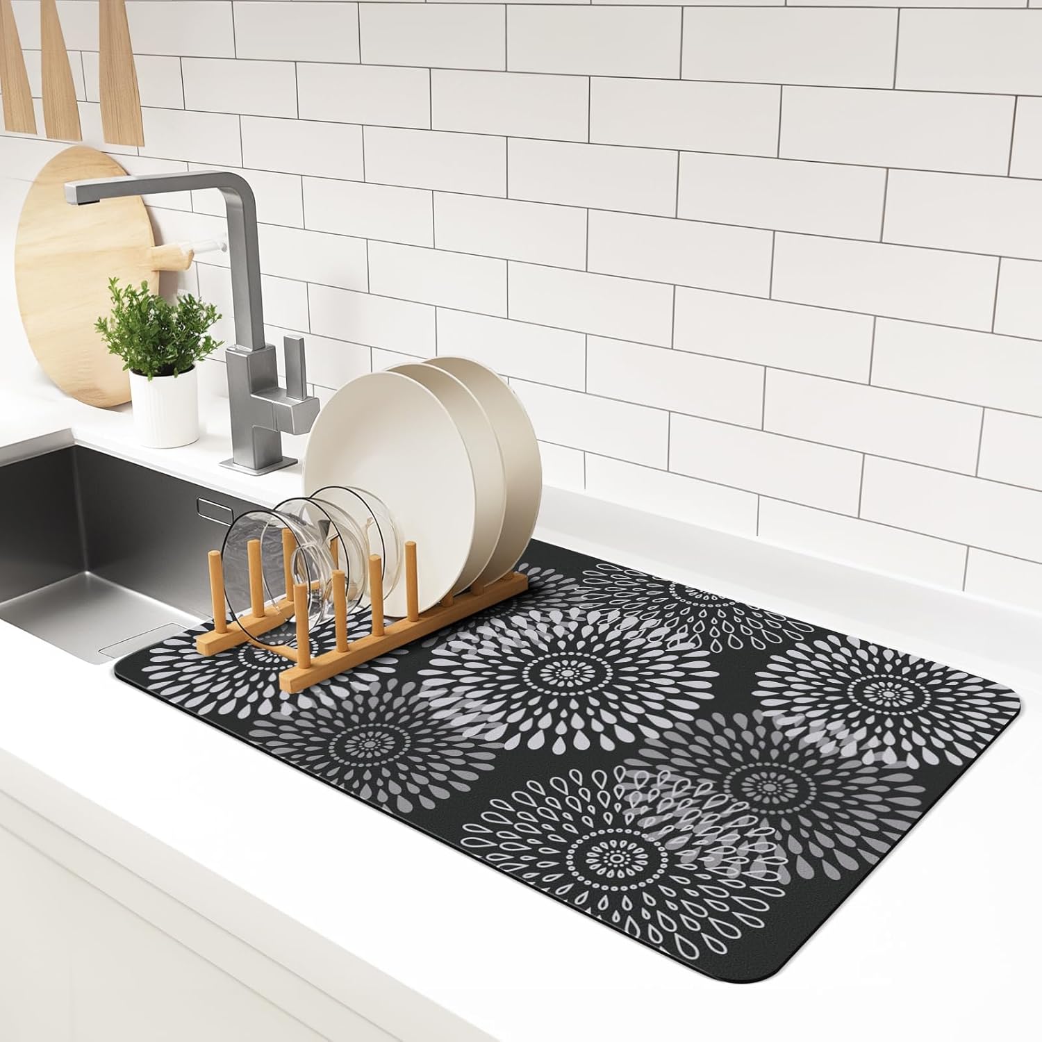 Afdruipmat Super Absorberend Keukenblad Rubberen Achterkant Afvoerend Makkelijk Schoon te Maken Accessoires Rekmat voor Aanrechtbladen Spoelbakken 40x60cm