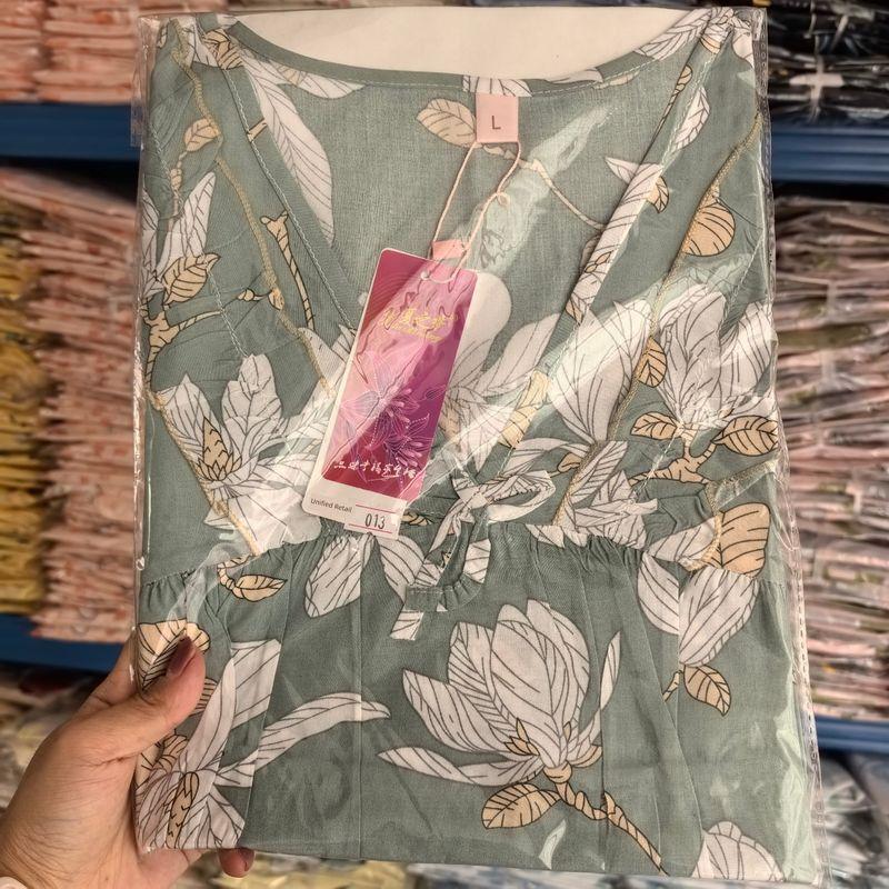 Women's Pajamas Summer Thin Cotton Short-Sleeved Cropped Pants Summer Thin Pullover Women's Home Clothes Two-piece Set