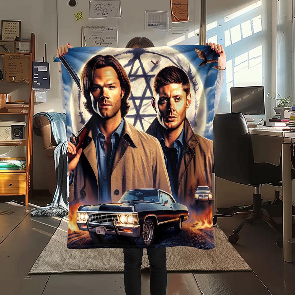 1PC Dean Winchester Print Flannel Blanket, High Quality All Seasons, Home Decor, Warmth and Comfort, Perfect for Christmas Gifts