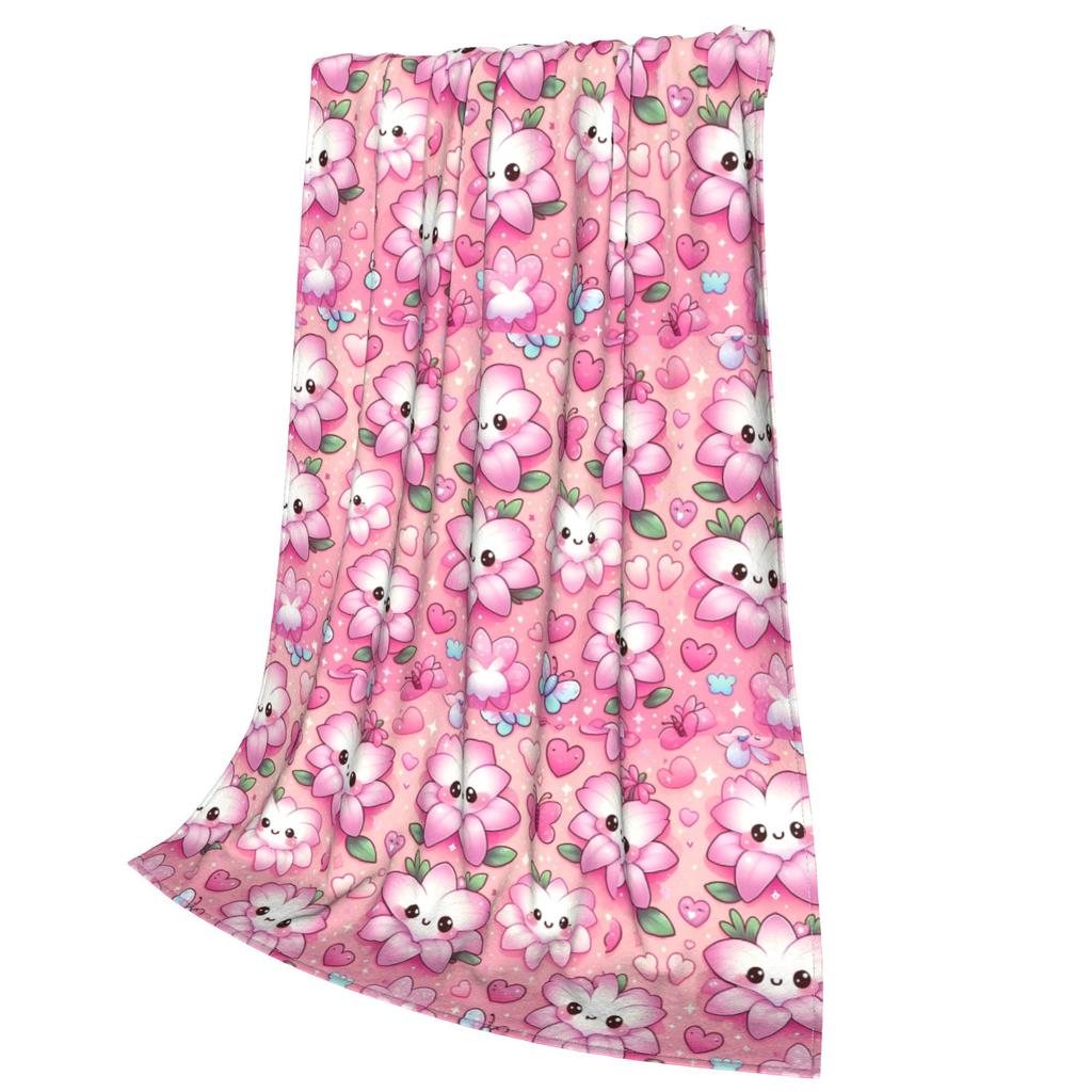 Pink Lily Kawaii Pink Lily Delight Blankets Portable Flannel Sofa Throw Blanket for Couch Bedding Outdoor Throws Bedspread Quilt