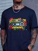 Black Unisexs Summer Tee Vintage Color Graffiti Cassette Tape Print Short Sleeve Casual Street T Shirt For Retro Music Hip Hop Fans