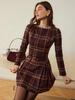 2026 Spring/Autumn Women's Elegant Plaid Long Sleeve Round Neck Dress for Dates