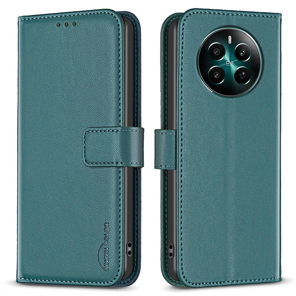 

BINFEN COLOR BF17 Чехол для Realme 12 4G/12+ 5G из ПУ кожи, фолио, магнитная застежка, подставка, чехол-книжка для телефона Green