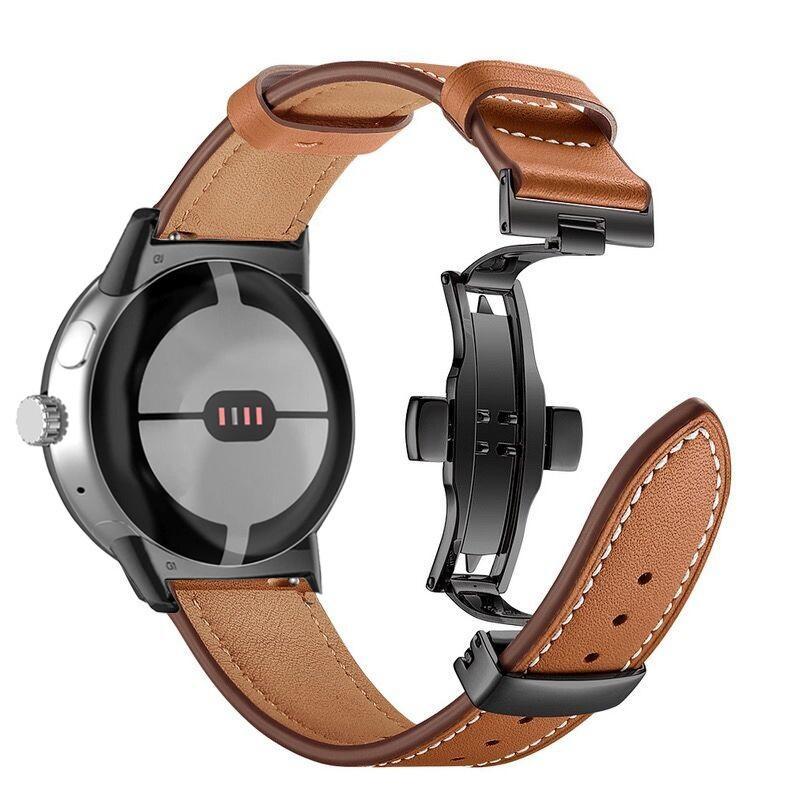 Genuine Leather Strap for Google Pixel Watch/Pixel Watch 2 Metal Butterfly Buckle Band Replacement Bracelet Watchband Accessories for Pixel Watch