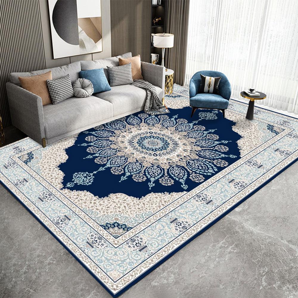 Persian Pattern Nation Carpet Mat Rug Geometric Border Blue White Classic Elegant Home Decoration Living Room Bedroom Floor Mat