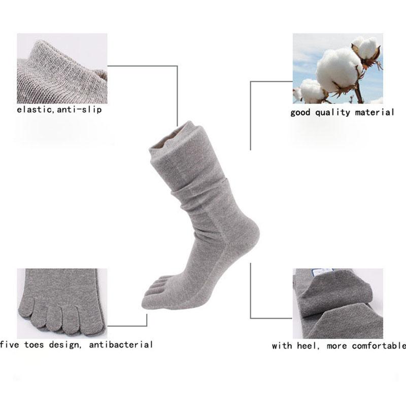 Long Man Thick Cotton Toe Socks Autumn Winter Warm 5 Finger Mid-Calf Japanese Style Solid Business Party Dress Loose Sloth Socks