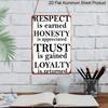 2D Flat Vintage Aluminum Sign 8x12 Inch - "Respect Is Earned, Honesty Is Appreciated, Trust Is Gained, Loyalty Is Returned" Inspirational Wall Art