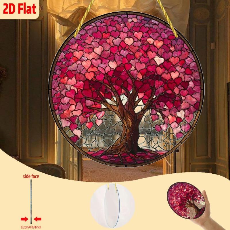 2D Flat Romantic Pink & Red Heart-Shaped Branch Acrylic Decoration Sign, Suitable for Wall Decoration, Porch, Room, Villa, Accents Home, Hallway, or W