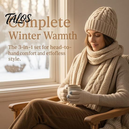 Winter Warm Hat Scarf And Glove Set Thermal Three-piece Set, Thickened Knit Gloves Touch Screen Compatible Kit, Cold Weather Ear Protection