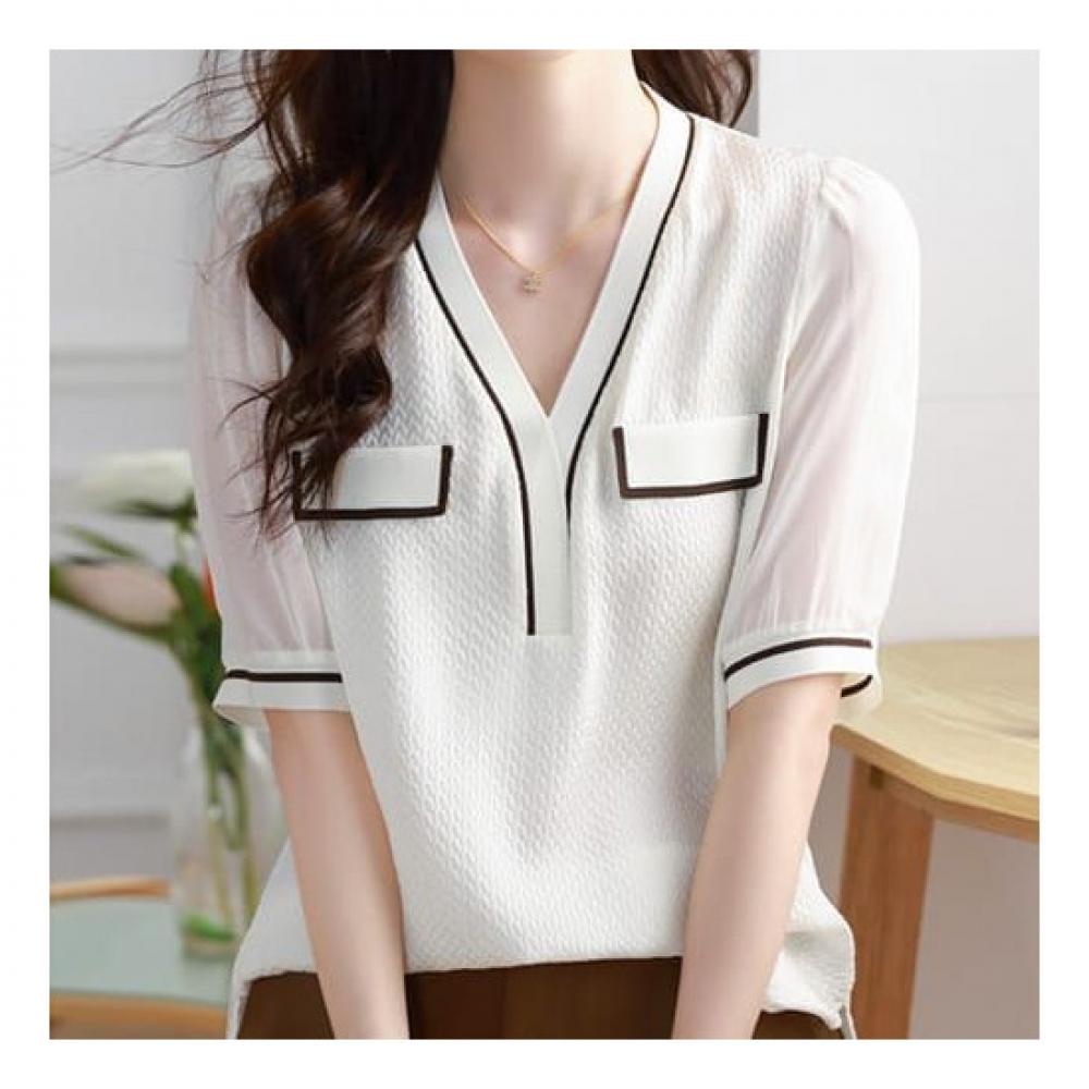 NaVaVa Women Vintage V Neck Sheer 5 Quarter sleeVe Blouse Nk2029