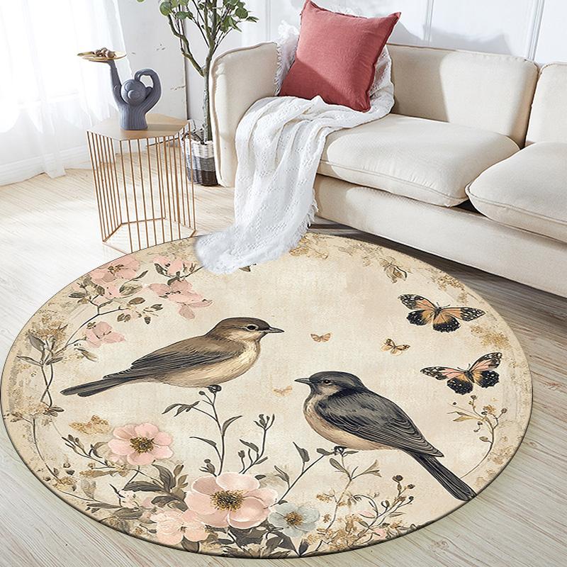 Birds Round Area Rug,Carpet Rug for Living Room Bedroom Sofa Playroom Decor,Non-slip Floor Mat