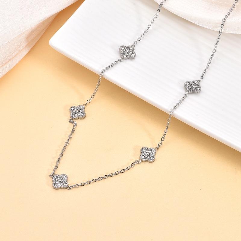 2PCS 9MM Titanium Steel Clover Bracelet Necklace Set