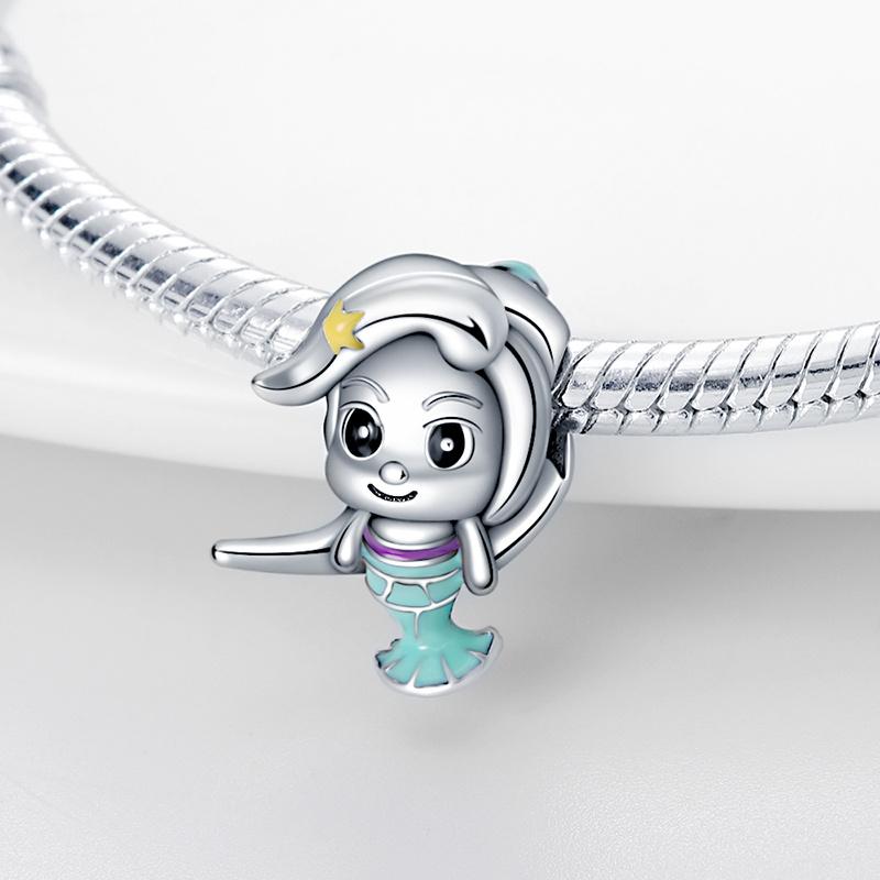 Mermaid Little Girl Pendant Charm Beads Fit Original 3Mmcopper Bracelet Necklace Diy Fine Jewellery Gift