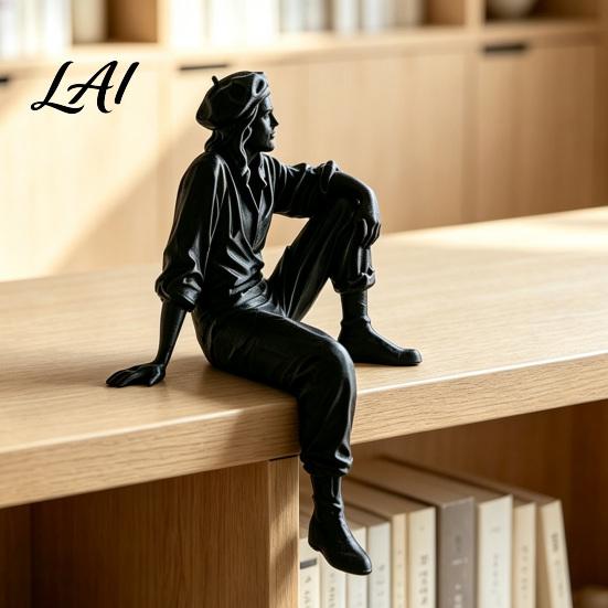 Minimalist Resin Art Crafts 3D Printed Resting Traveler Figurine Edge Sitting Sculpture Decor Stylish Home Office Ornaments Artistic Desktop