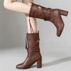 Fashion 2025 High Quality Women's Shoes Belt Buckle High Heels Boots Solid Modern Boats Women Hot Sale Round Toe Zip Mid-Calf Booties
