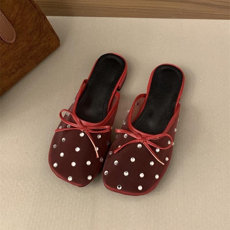 Mode Damen Sommer Strass Dekor Spitze Pantoletten Atmungsaktives Mesh Damen Hausschuhe Mode Geschlossene Zehenpartie Ballerinas Slipper für Damen