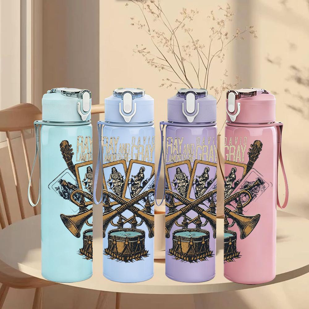 1PC Crossed Shotgun Western Skull Retro Print 750ml Portable Sports Water Bottle Leakproof Gym Outdoor Travel Drink Cup