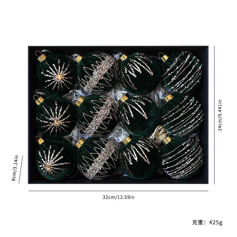 8CM/12PCS, Sparkling Velvet, Wrapped Christmas Balls, Ornaments, Christmas Decorations, Window Ornaments, Party Decoration Ornaments