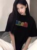 Women's Pure Cotton Black Short Sleeve T-Shirt - 2025 New Summer Style, Straight Shoulder, Loose Fit.