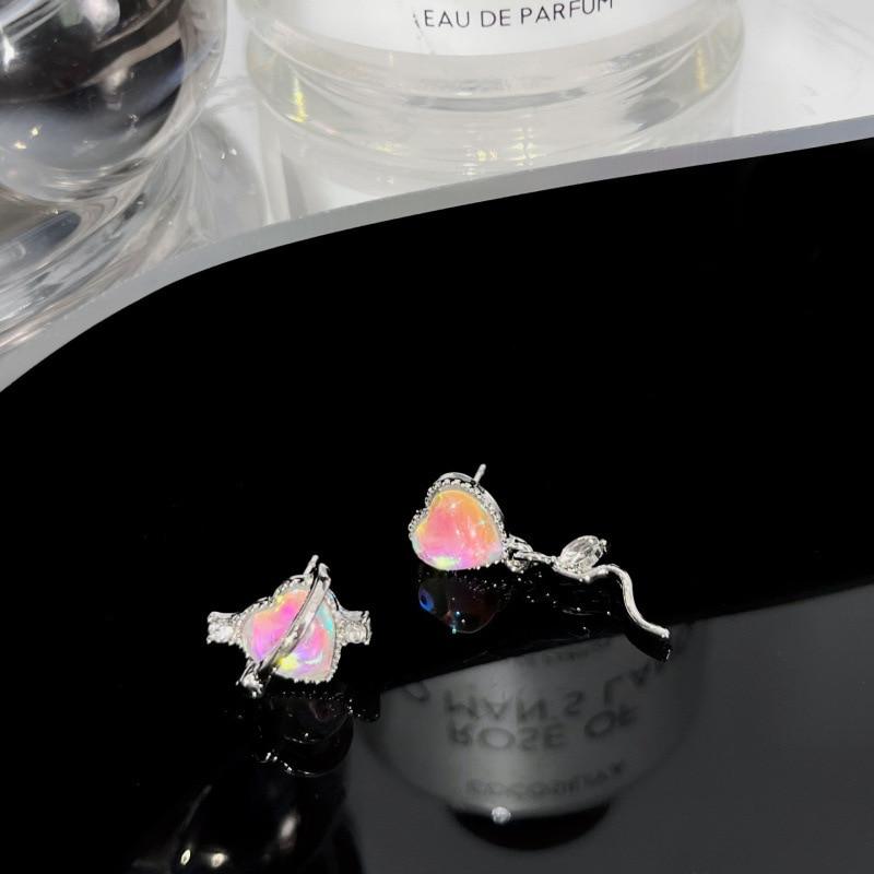 Pinkdudu Mode Laser Farbe Asymmetrische Liebe Tropfen Ohrringe Romantische Luxus Herzförmige Ohrring für Frauen Schmuck PD1460
