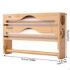 Wrap Dispenser Bamboo Aluminum Foil and Parchment Wrapping Paper Storage 3 in 1 natural color